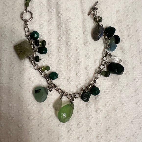 Home made Jewelry - Green Gemstone Charm Bracelet - Women Jewelry vintage